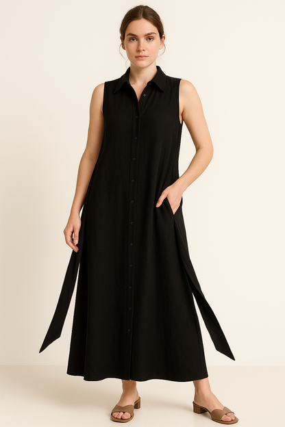 Shirt-style midi-jurk met strik in taille – Sophie