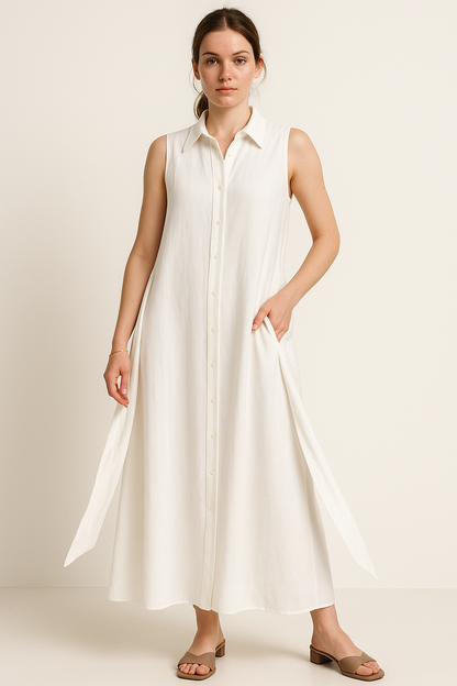 Shirt-style midi-jurk met strik in taille – Sophie