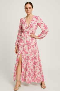 Maxi damesjurk met bloemenprint en V-hals – Helen