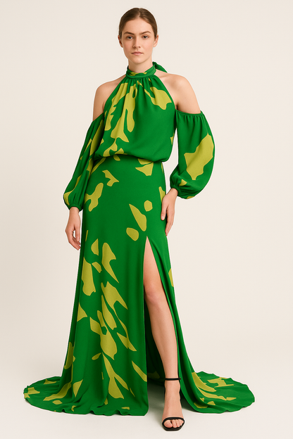 Off-shoulder maxi-jurk met tailleband – Valentina