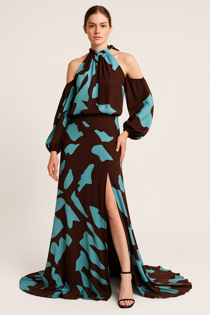 Off-shoulder maxi-jurk met tailleband – Valentina