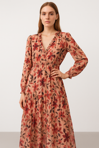 Maxi damesjurk met bloemenprint en V-hals – Helen