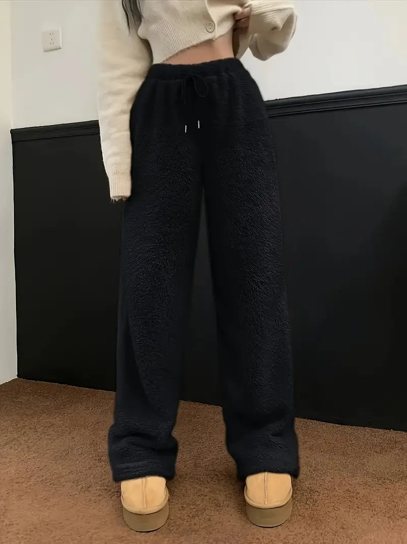Hoge taille broek met wijde pijpen en koord – Elise