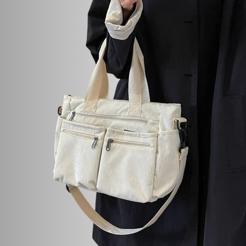 Corduroy schoudertas met laptopvak voor dames – Yulina