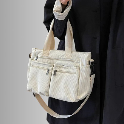 Corduroy schoudertas met laptopvak voor dames – Yulina