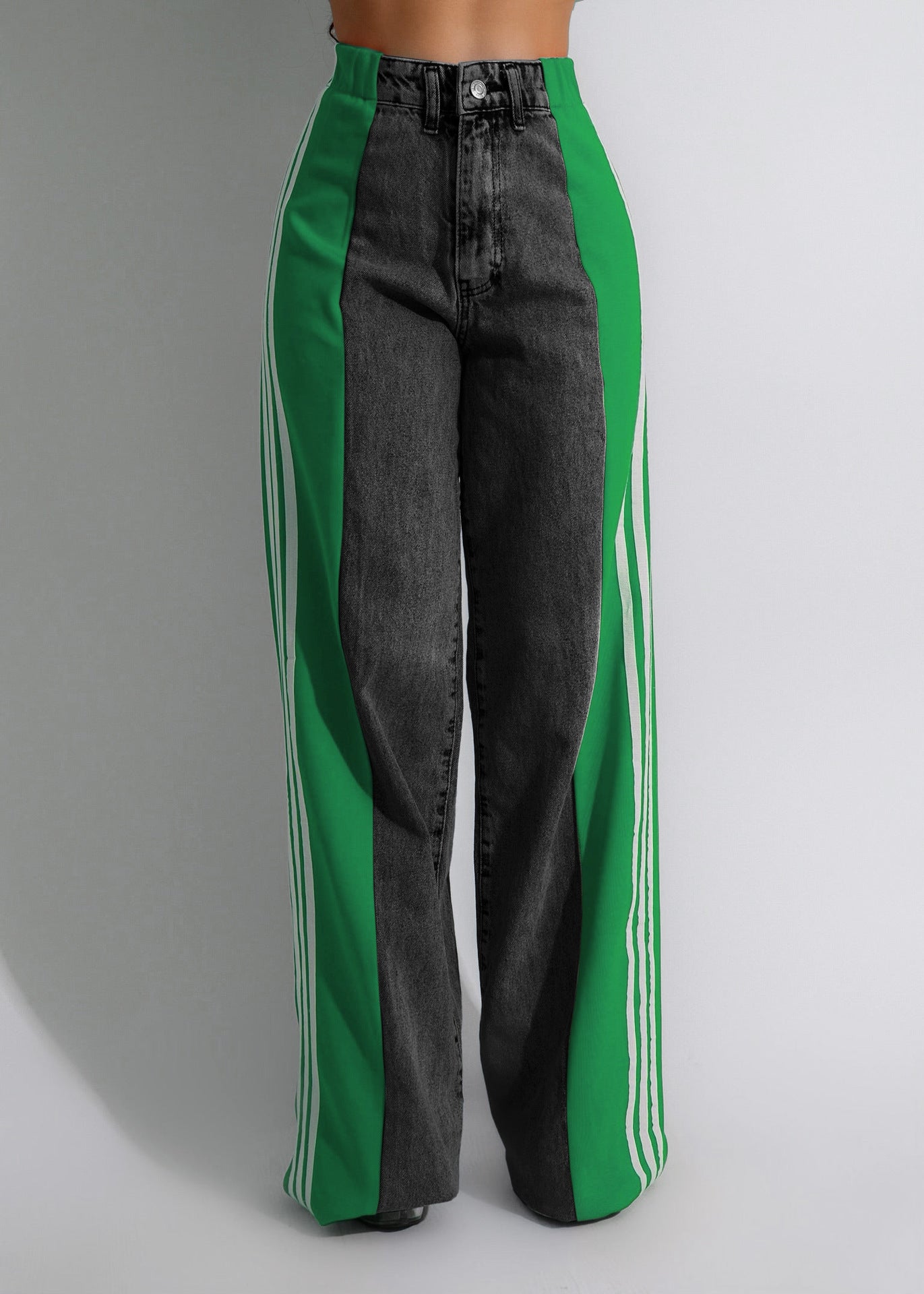 Trendy Wijde Denim Broek Met Strepen – Apple