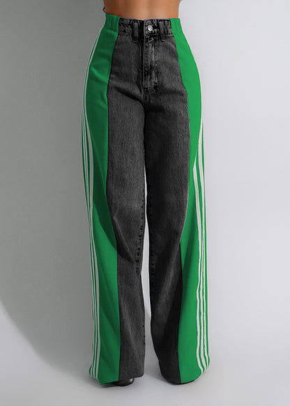 Trendy Wijde Denim Broek Met Strepen – Apple