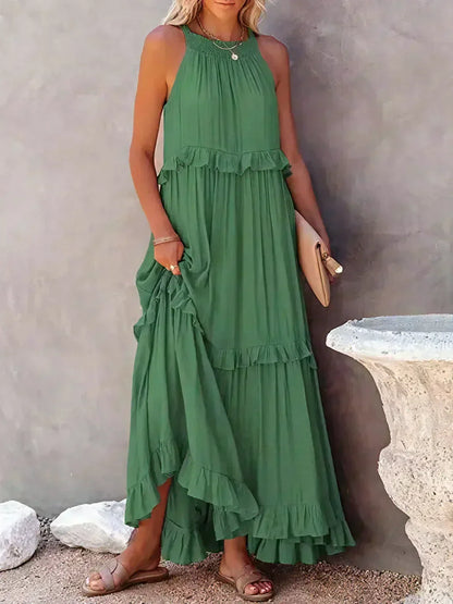 Maxi Halterjurk met Ruffles en Elegante Pasvorm – Sarah