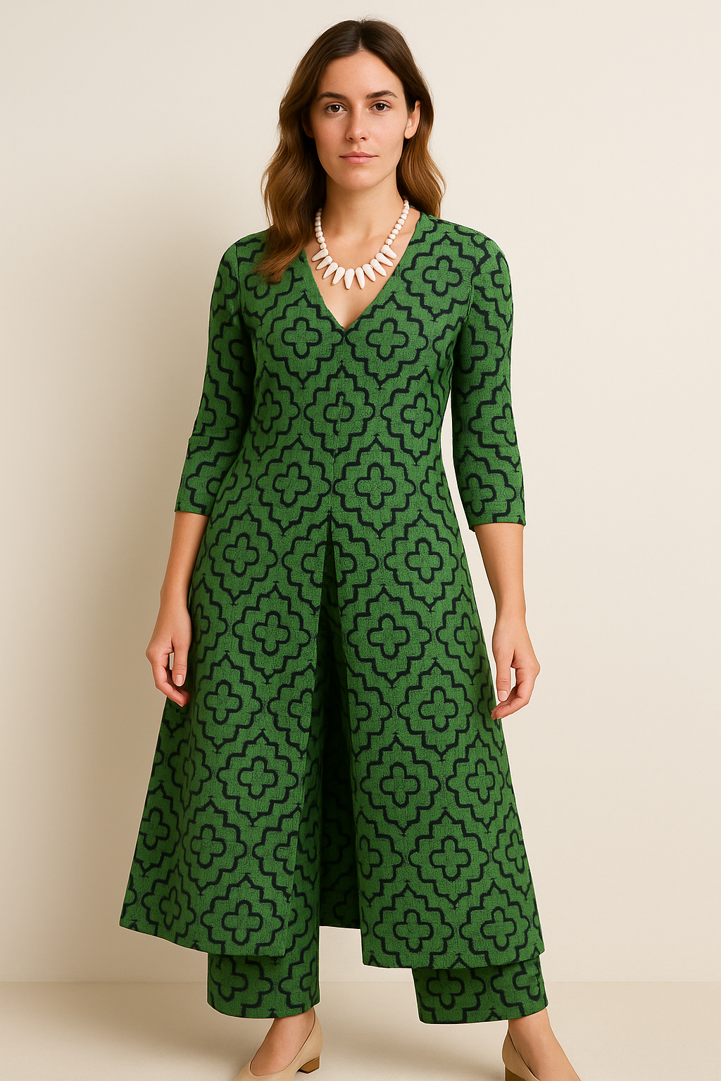 Tweedelige vintage set met blouse en broek – Léane