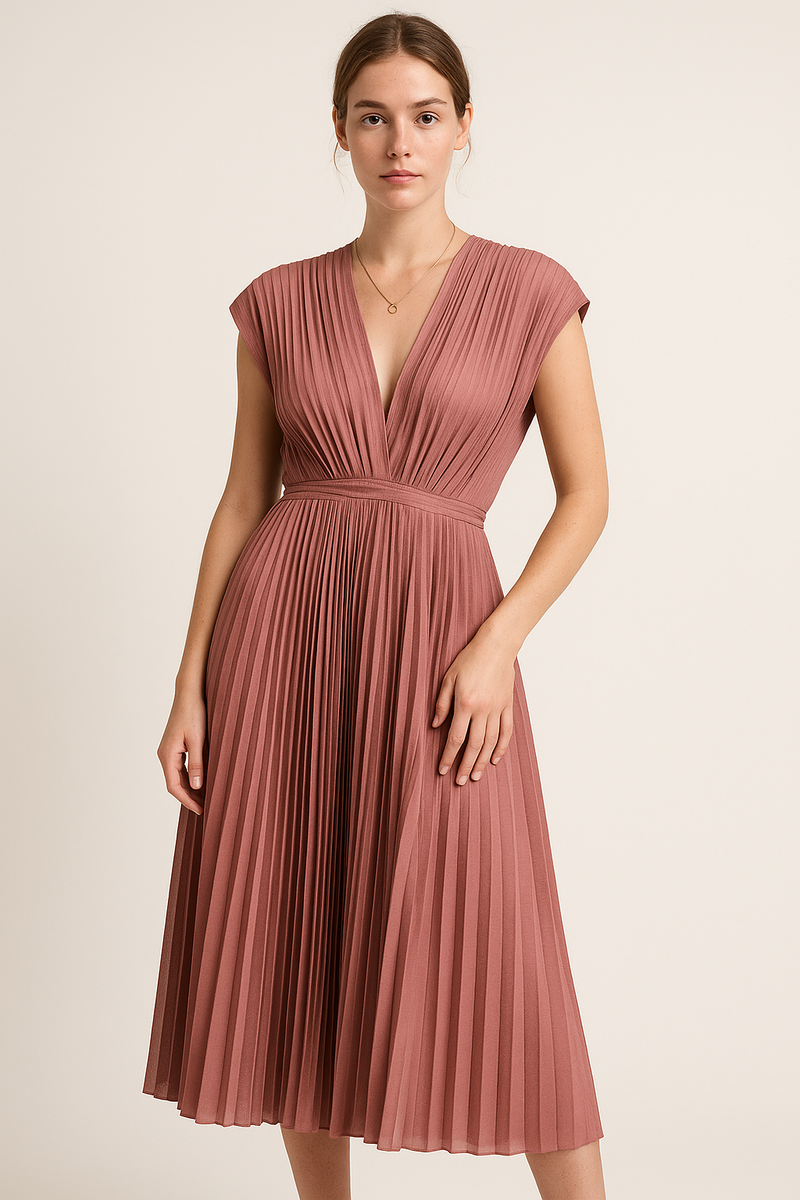 Elegante damesjurk met V-hals en hoge taille – Adriana