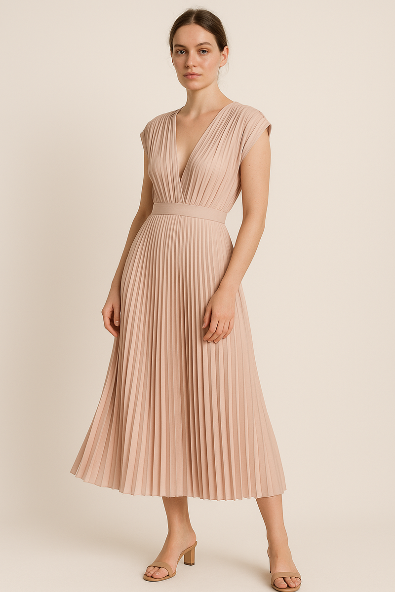 Elegante damesjurk met V-hals en hoge taille – Adriana