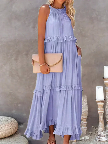 Maxi Halterjurk met Ruffles en Elegante Pasvorm – Sarah