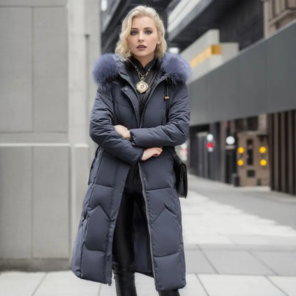 Lange winterjas met bontmuts voor dames – Yara