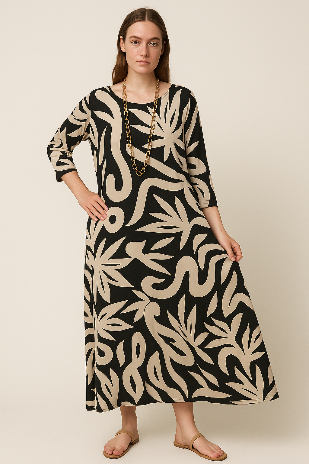 Maxi-jurk met print en lange mouwen – Amara