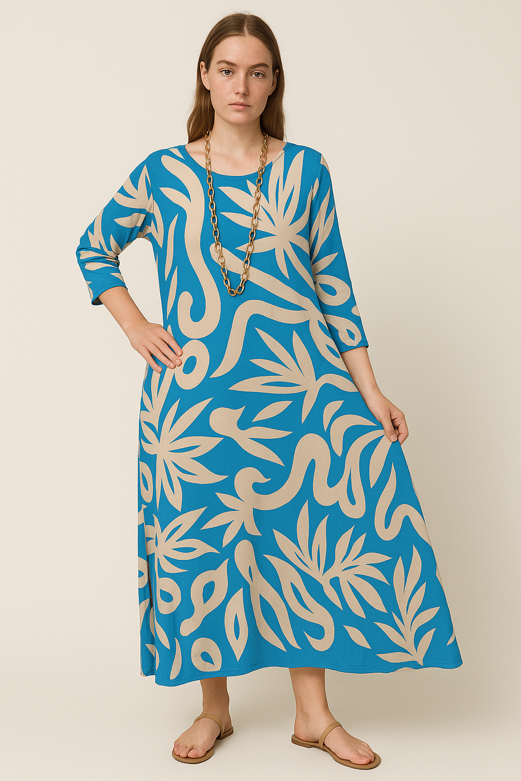 Maxi-jurk met print en lange mouwen – Amara