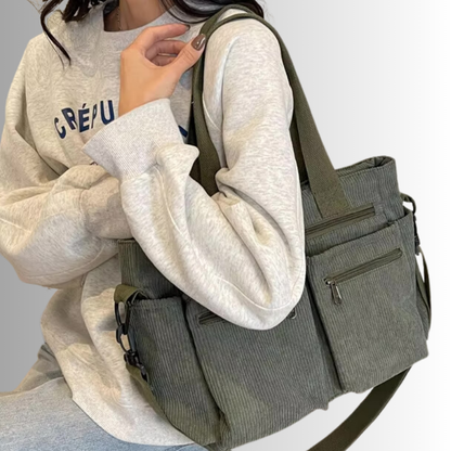 Corduroy schoudertas met laptopvak voor dames – Yulina