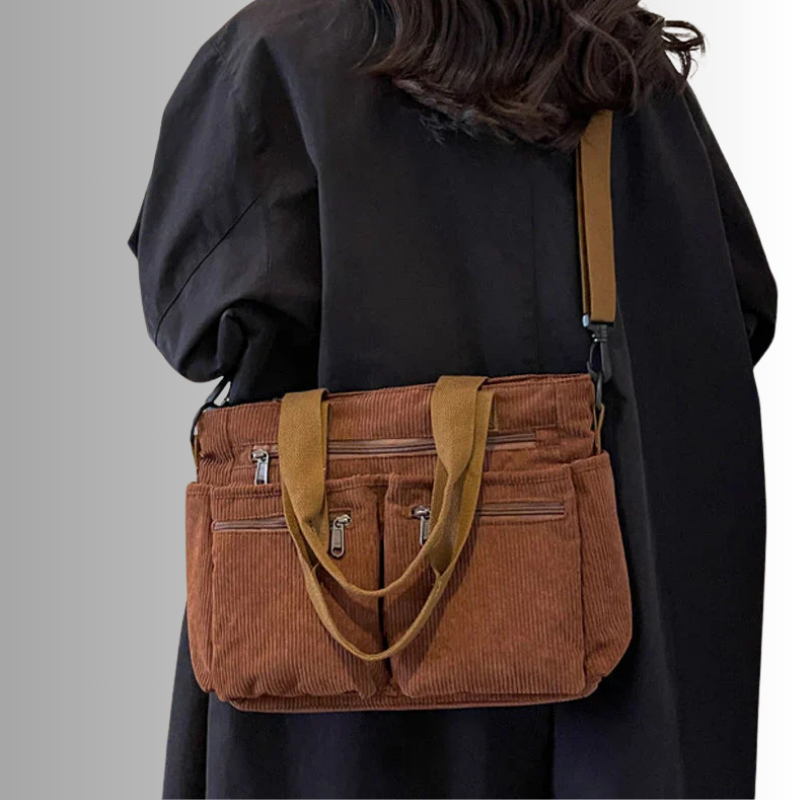Corduroy schoudertas met laptopvak voor dames – Yulina