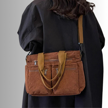 Corduroy schoudertas met laptopvak voor dames – Yulina