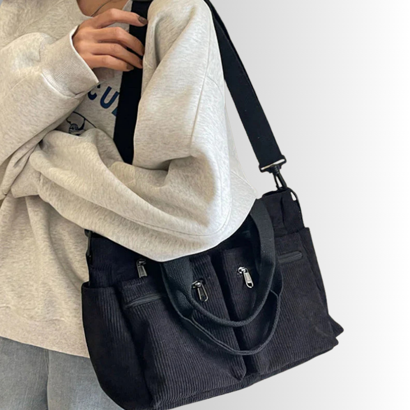 Corduroy schoudertas met laptopvak voor dames – Yulina