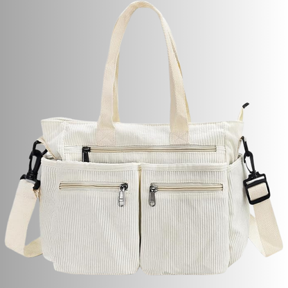 Corduroy schoudertas met laptopvak voor dames – Yulina