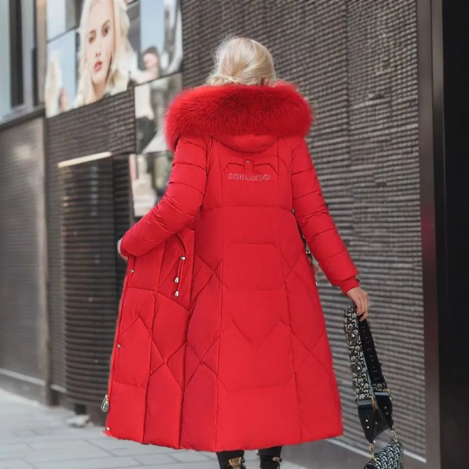 Lange winterjas met bontmuts voor dames – Yara