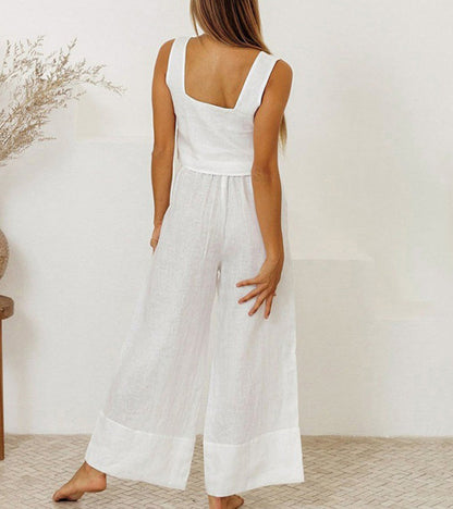 Minimalistische dames set met top en wijde broek – Maëlle
