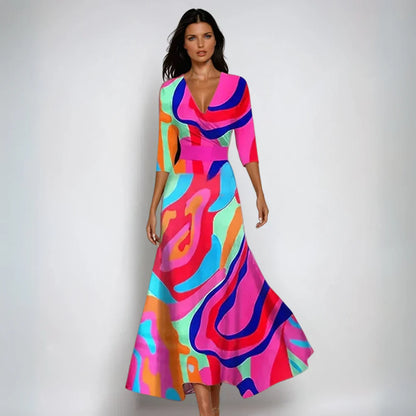 Wikkel maxi bloemenjurk met V-hals – Emilia