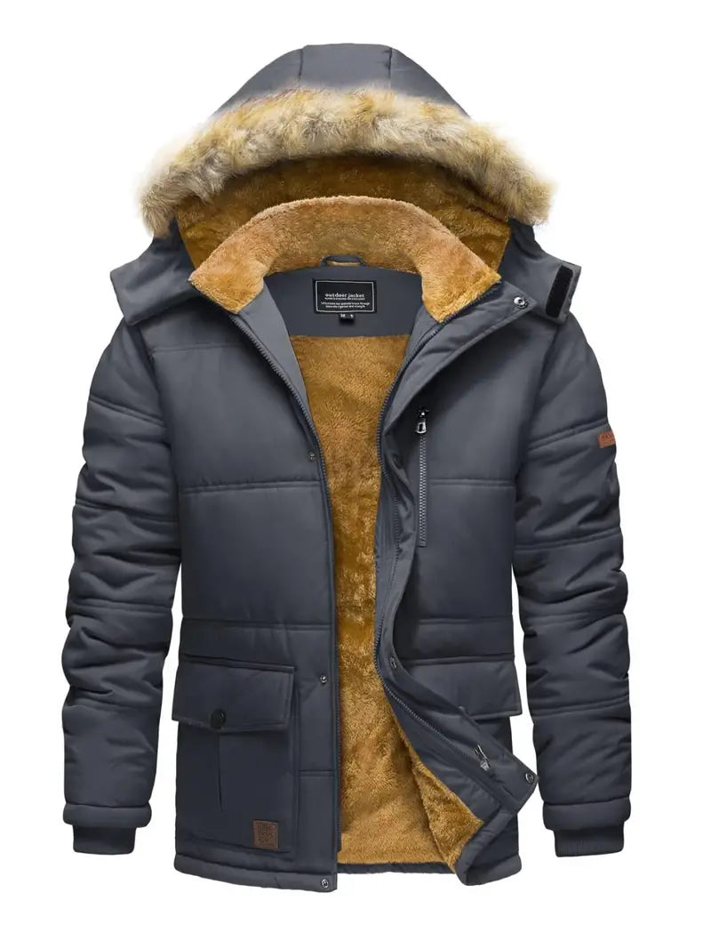 Warme winterjas met fleece voering en bontkraag – Lars