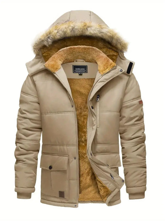 Warme winterjas met fleece voering en bontkraag – Lars