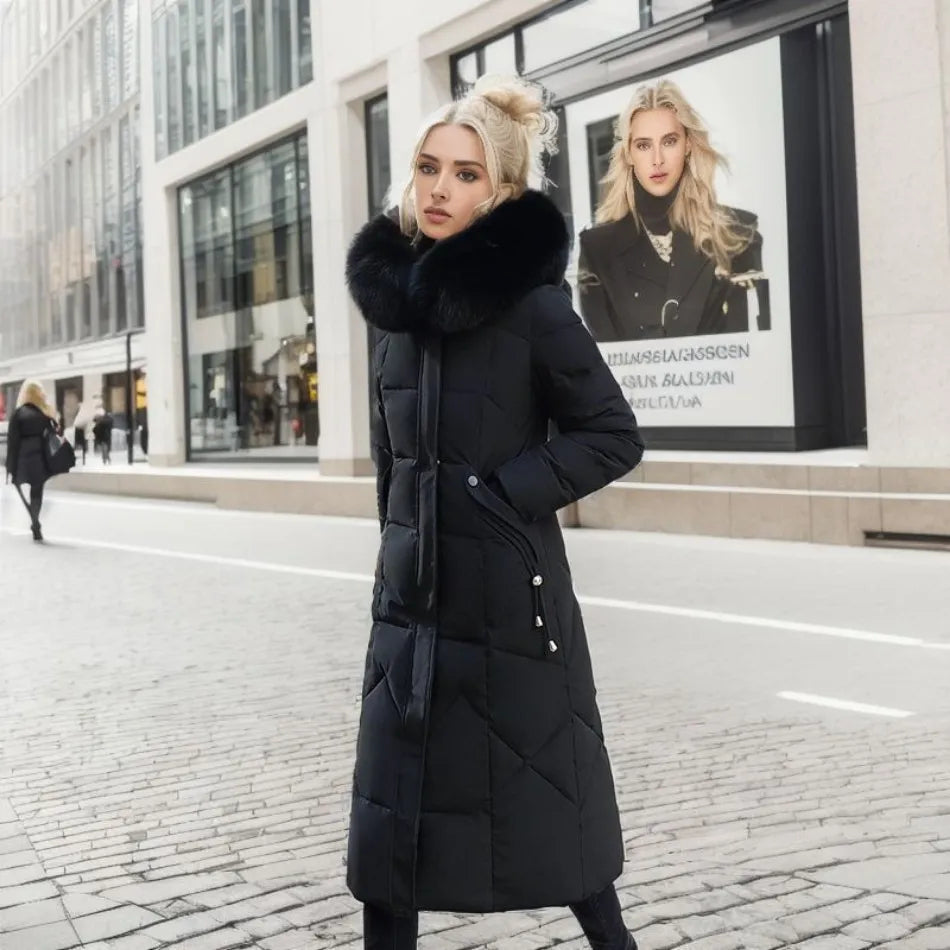 Lange winterjas met bontmuts voor dames – Yara