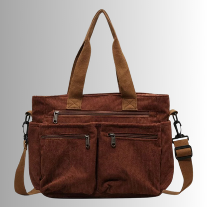 Corduroy schoudertas met laptopvak voor dames – Yulina