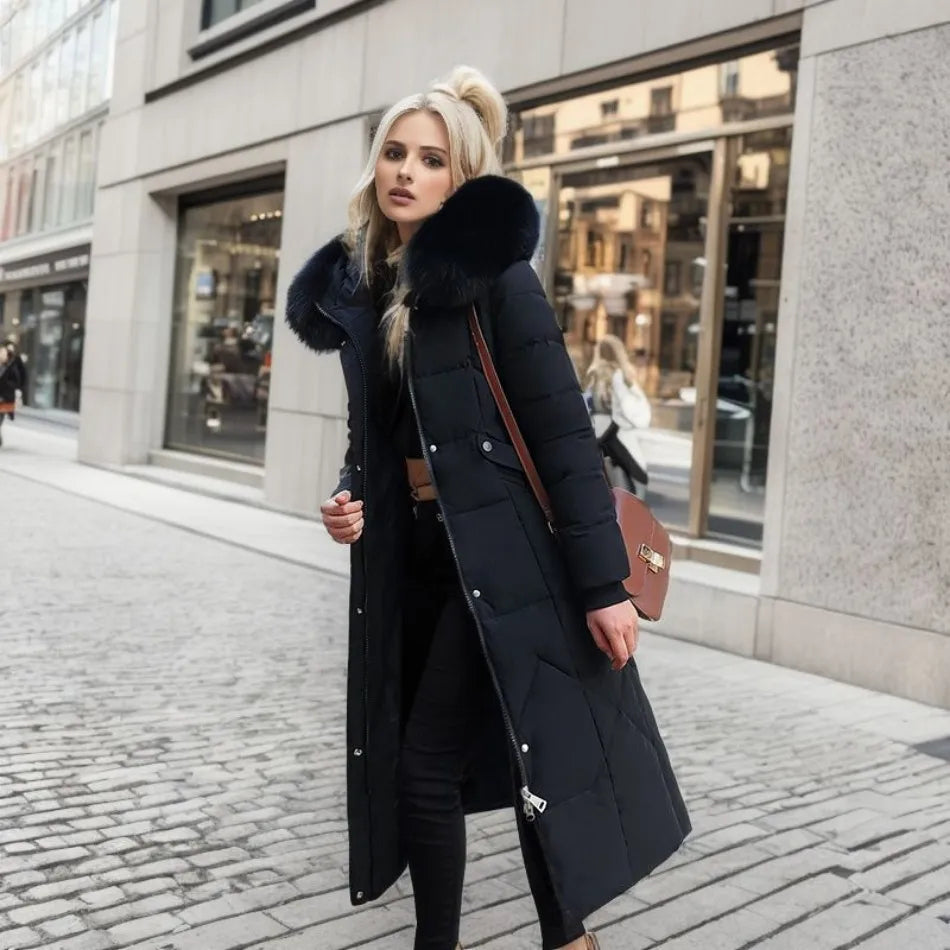 Lange winterjas met bontmuts voor dames – Yara