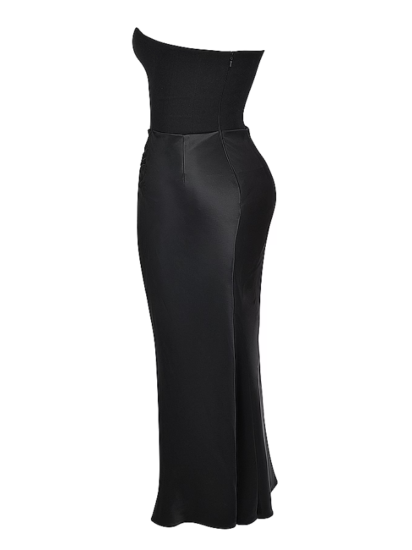 Strapless satijnen maxi-jurk met drapering – Rosalind