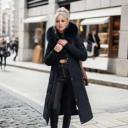 Lange winterjas met bontmuts voor dames – Yara