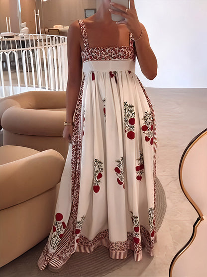 Lange Zomerjurk met Bloemenprint en Vierkante Hals – Sophie