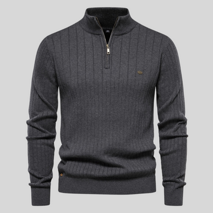 Heren ribbeltrui met spierpasvorm en luxe afwerking – Finsaro
