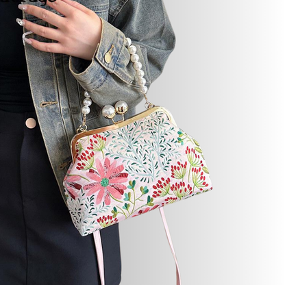 Bloemen clutch met parelketting voor dames – Alurelle
