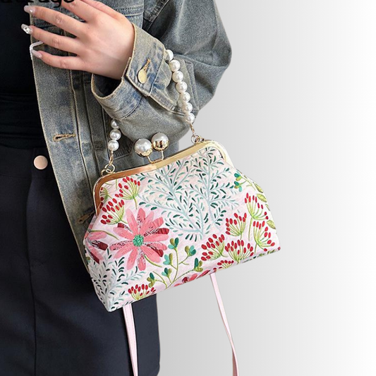 Bloemen clutch met parelketting voor dames – Alurelle