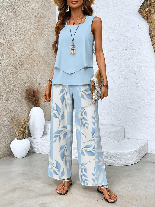 Zomerse Tweedelige Dames Set met Wijde Broek – Esther