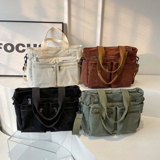 Corduroy schoudertas met laptopvak voor dames – Yulina