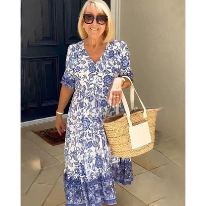 Boho Maxi Jurk Bloemenprint V-Hals Zomer – Solvaya