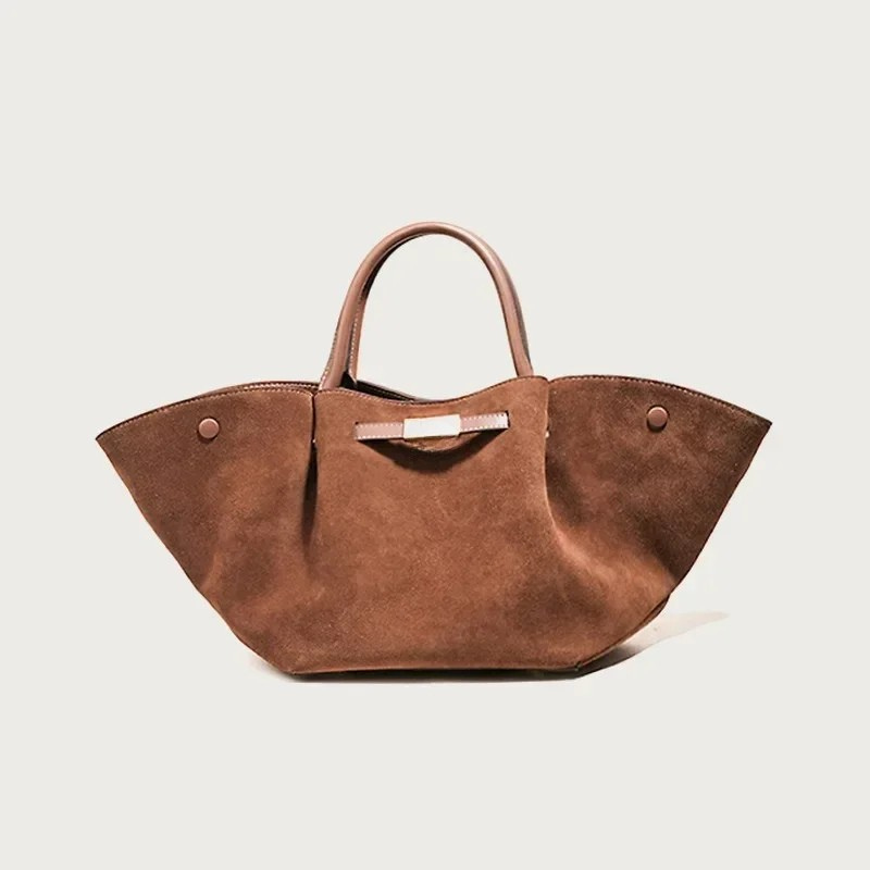 Suède tote bag met schouderriem en ruimte – Mondera