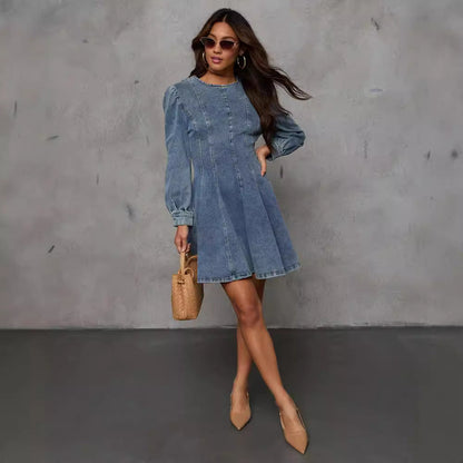 Vintage denim jurk dames met flatterende pasvorm – Renalya