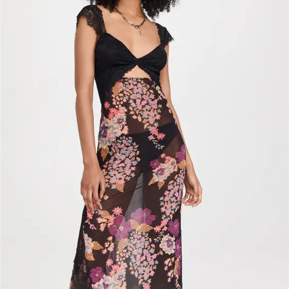 Maxi zomerjurk bloemenprint met open rug dames – Yara