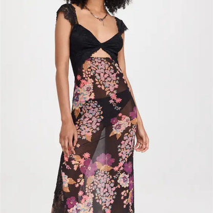 Maxi zomerjurk bloemenprint met open rug dames – Yara