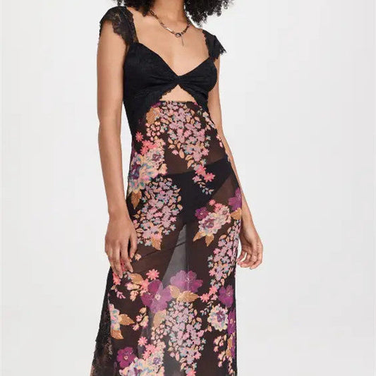 Maxi jurk met bloemenprint en open rug – Selena
