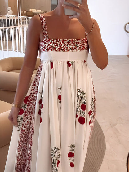 Lange Zomerjurk met Bloemenprint en Vierkante Hals – Sophie