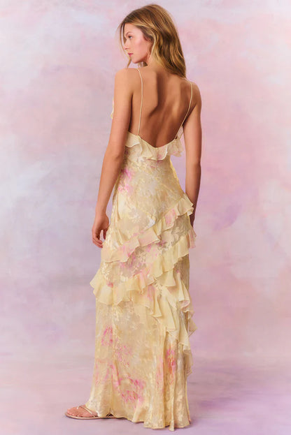 Boho maxi jurk met bloemenprint en ruches dames – Elvira