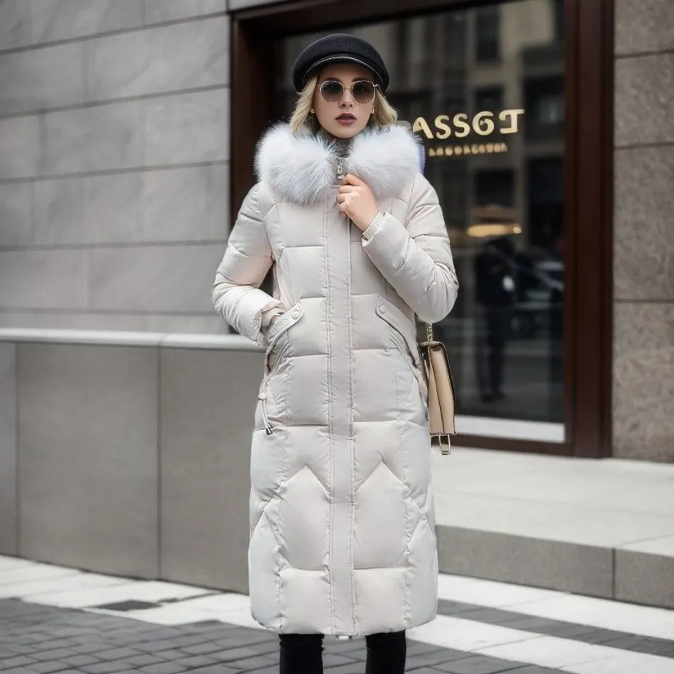 Lange winterjas met bontmuts voor dames – Yara