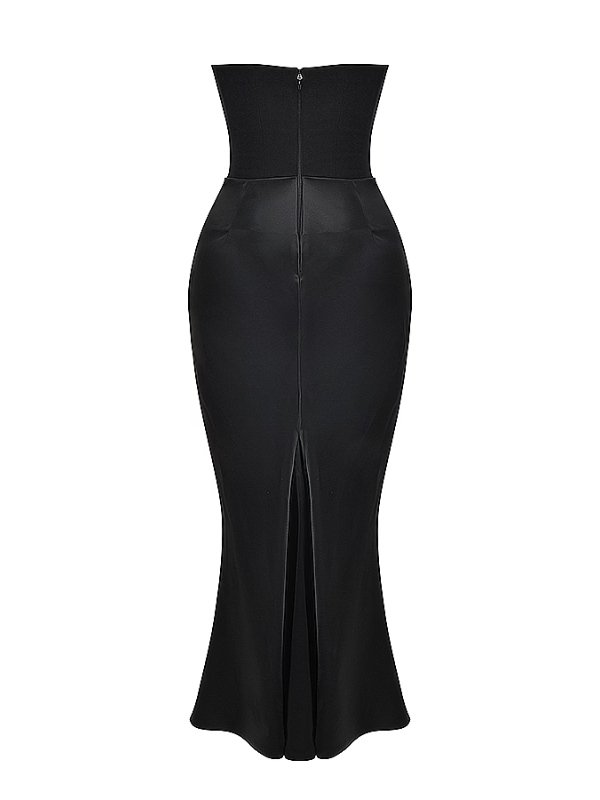 Strapless satijnen maxi-jurk met drapering – Rosalind
